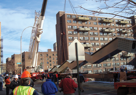 LAWS Construction Corp. oversaw the transport and installment of a 104-foot-long single steel unit as the structural foundation for an improved step structure on East 183rd Street, Bronx, NY. 